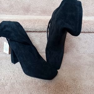 New Faux Suede  Black Booties, Size 8